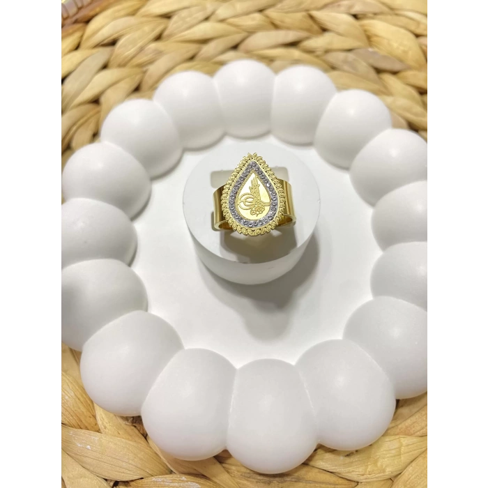 ÇELİK ALTIN RENK DAMLA TUĞRA FİGÜRLÜ AYARLANABİLİR YÜZÜK