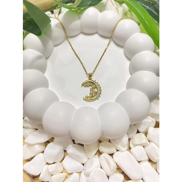 316L ÇELİK AY FİGÜRLÜ TAŞLI KOLYE