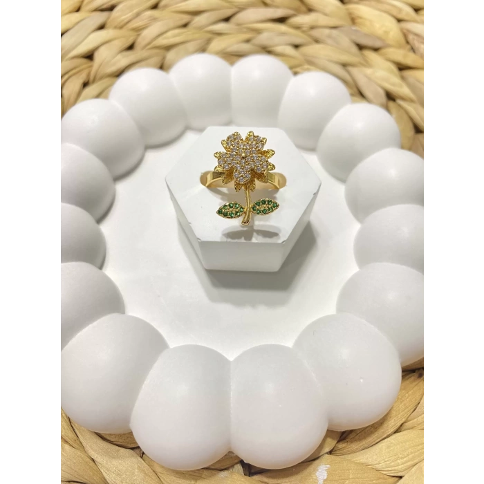 ÇELİK ALTIN RENK ÇİÇEK FİGÜRLÜ AYARLANABİLİR STRES YÜZÜK