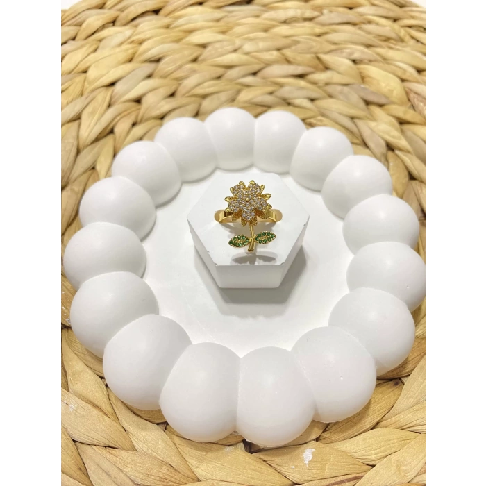 ÇELİK ALTIN RENK ÇİÇEK FİGÜRLÜ AYARLANABİLİR STRES YÜZÜK