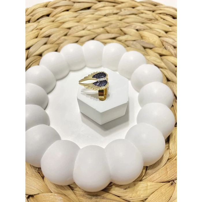 ÇELİK ALTIN RENK KANAT FİGÜRLÜ AYARLANABİLİR YÜZÜK