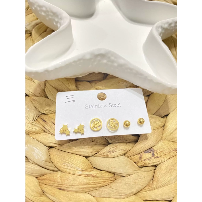 ÇELİK 6LI HAYAT AĞACI FİGÜRLÜ KÜPE SET