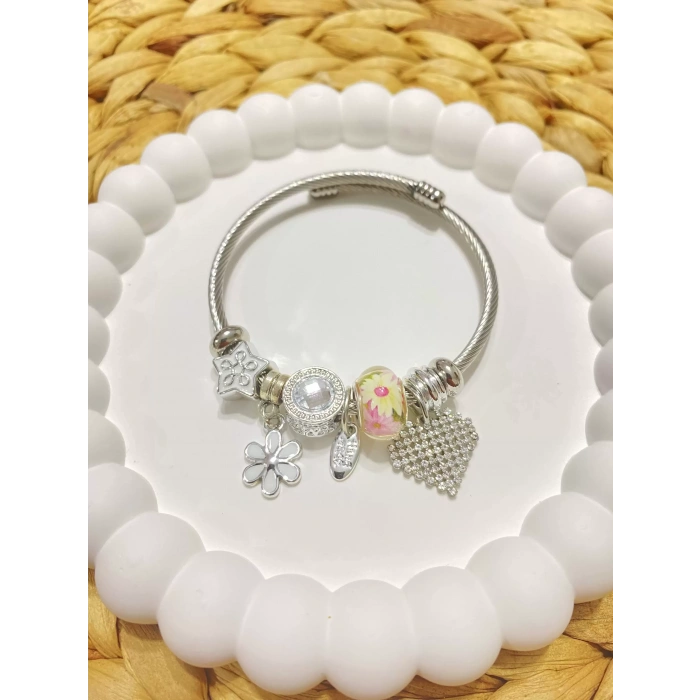 ÇELİK GÜMÜŞ RENK PEMBE PANDORA BİLEKLİK