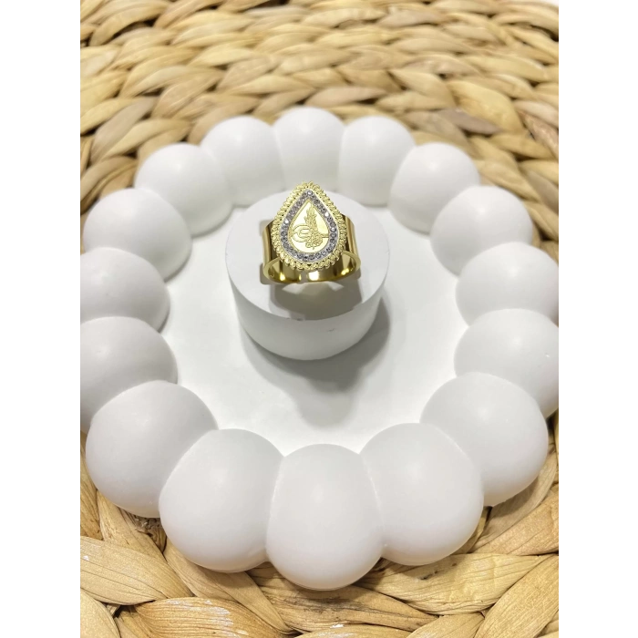 ÇELİK ALTIN RENK DAMLA TUĞRA FİGÜRLÜ AYARLANABİLİR YÜZÜK