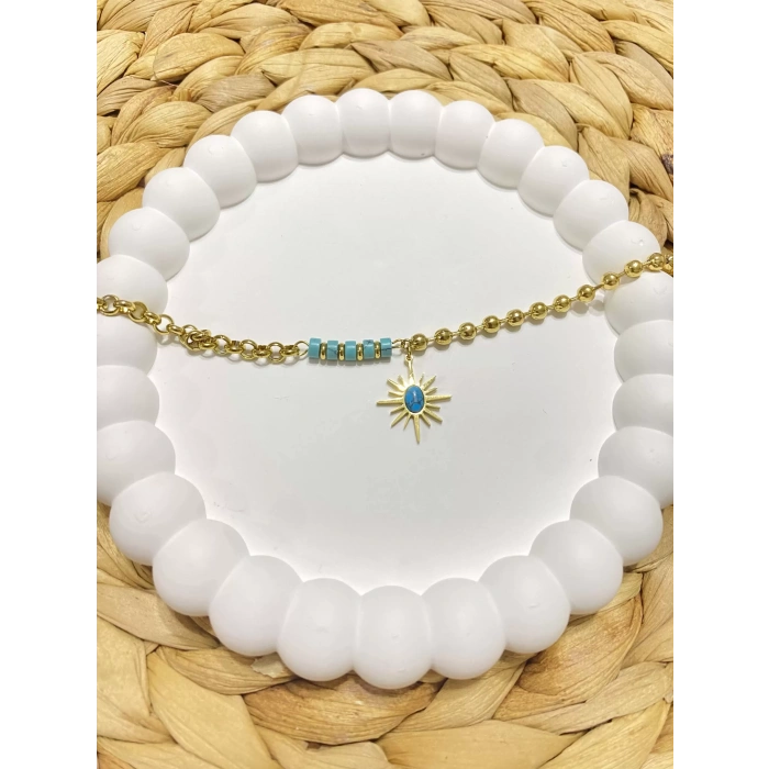 ÇELİK MAVİ BONCUK DETAYLI BİLEKLİK