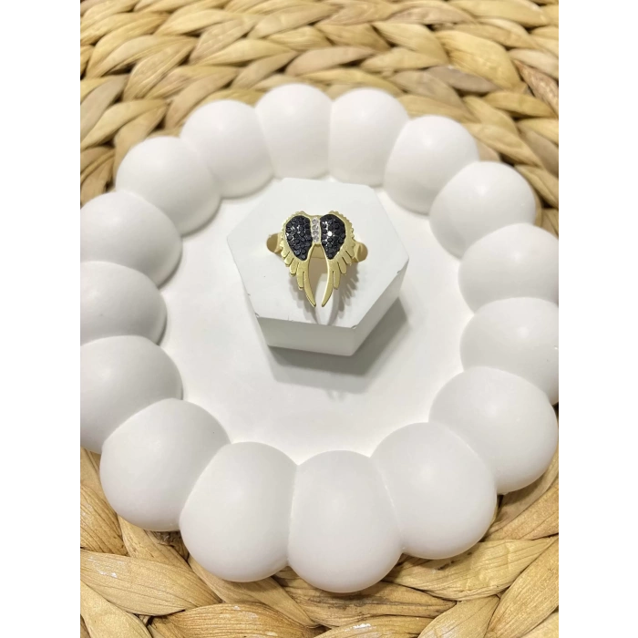 ÇELİK ALTIN RENK KANAT FİGÜRLÜ AYARLANABİLİR YÜZÜK