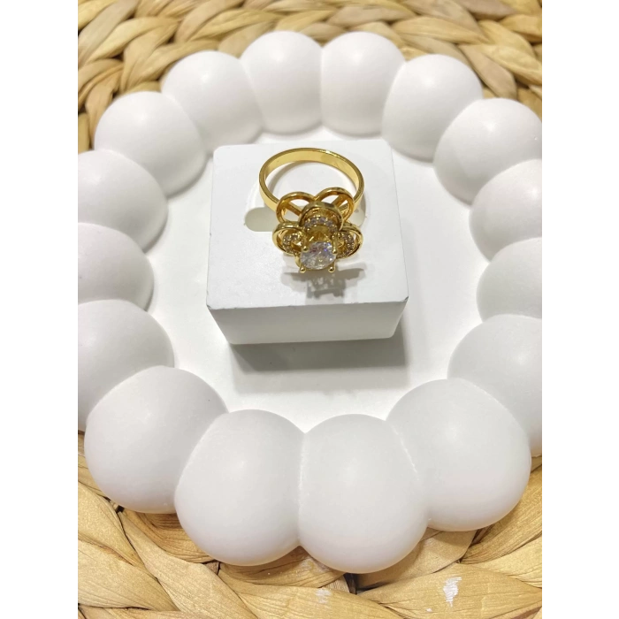 ÇELİK ALTIN RENK ÇİÇEK FİGÜRLÜ AYARLANABİLİR YÜZÜK