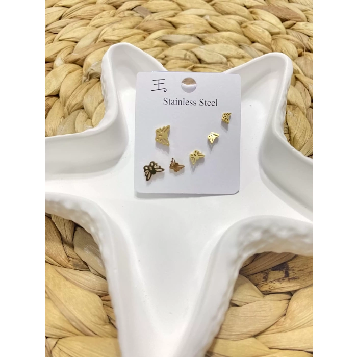 ÇELİK 6LI KELEBEK FİGÜRLÜ  KÜPE