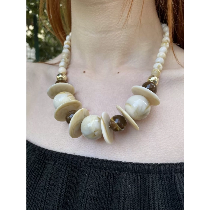 VİP İNCİLİ KAHVE KOLYE