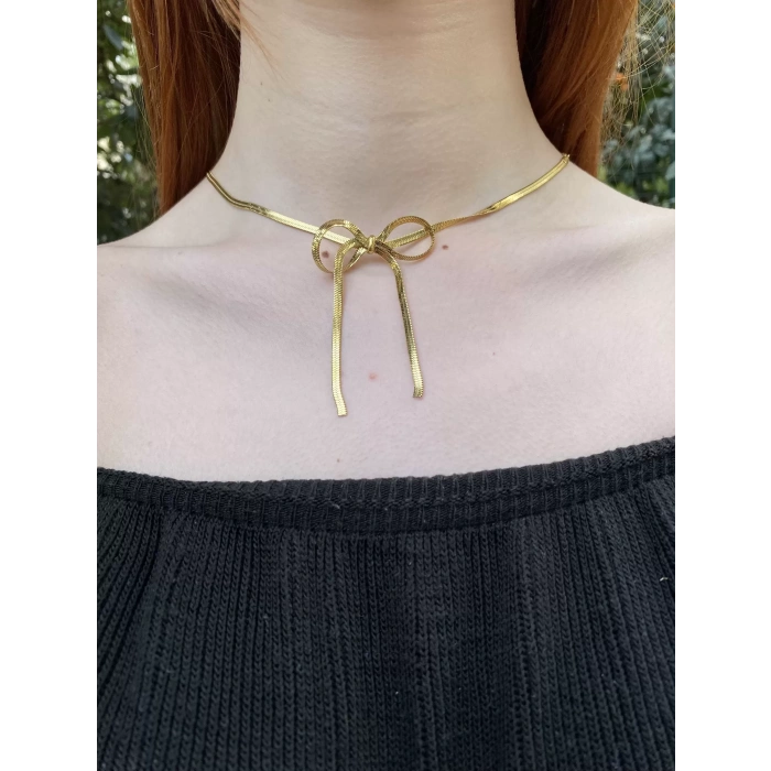 ÇELİK ALTIN RENK KURDELE FİGÜRLÜ KOLYE