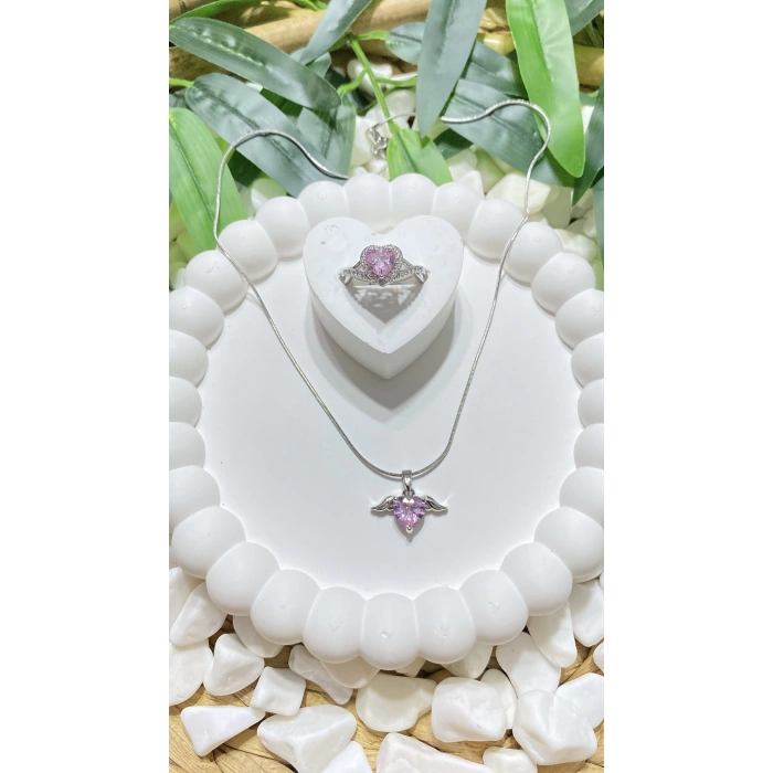 ÇELİK SİLVER PEMBE KANATLI KALP DETAYLI KOLYE