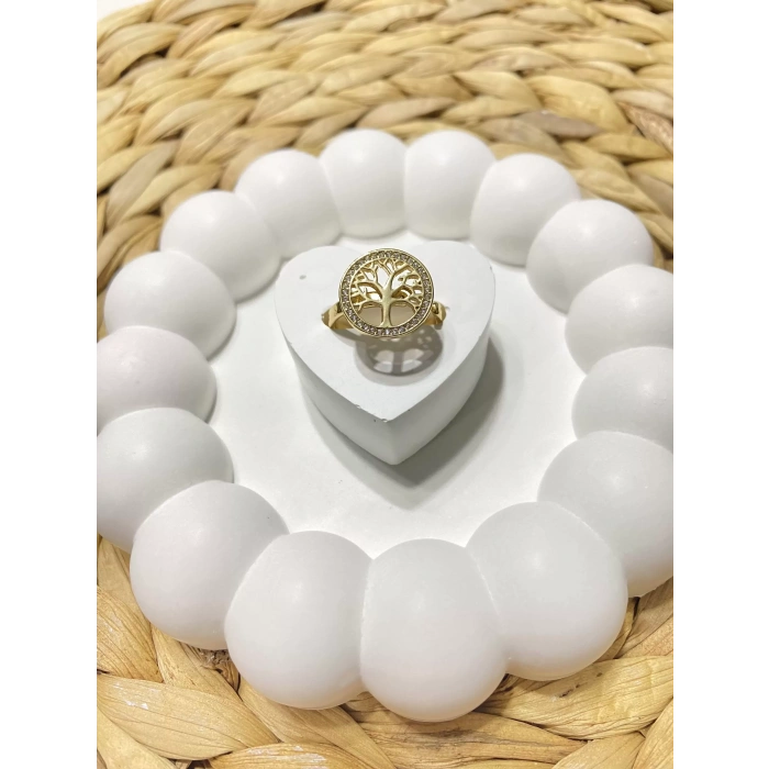 ÇELİK ALTIN RENK HAYAT AĞACI AYARLANABİLİR YÜZÜK