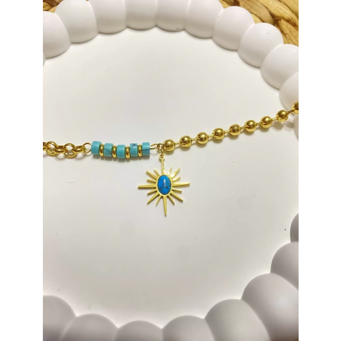 ÇELİK MAVİ BONCUK DETAYLI BİLEKLİK