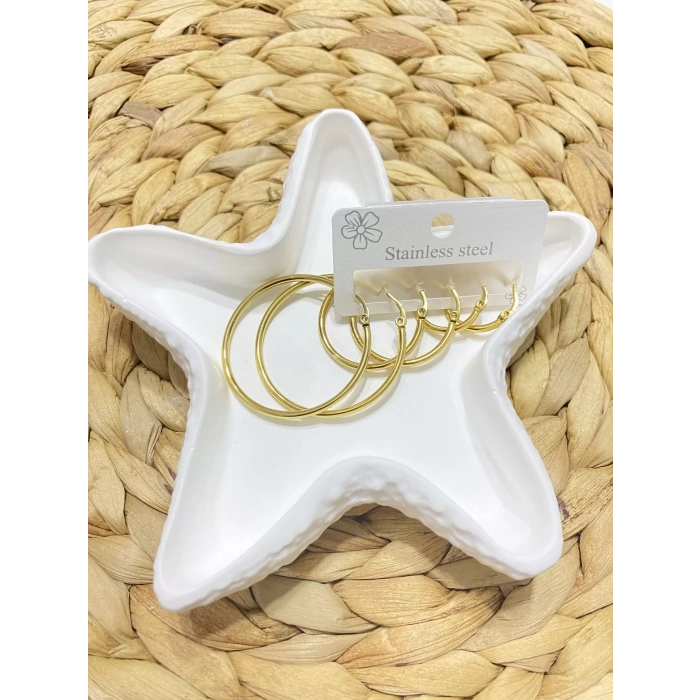 ÇELİK ALTIN RENK 6LI HALKA KÜPE SET