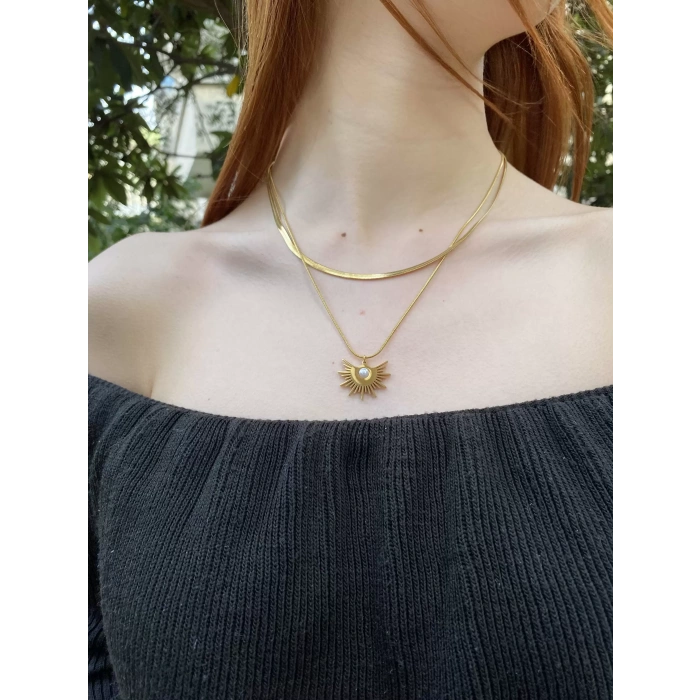 ÇELİK 2Lİ ALTIN RENK İNCİ DETAYLI KOLYE