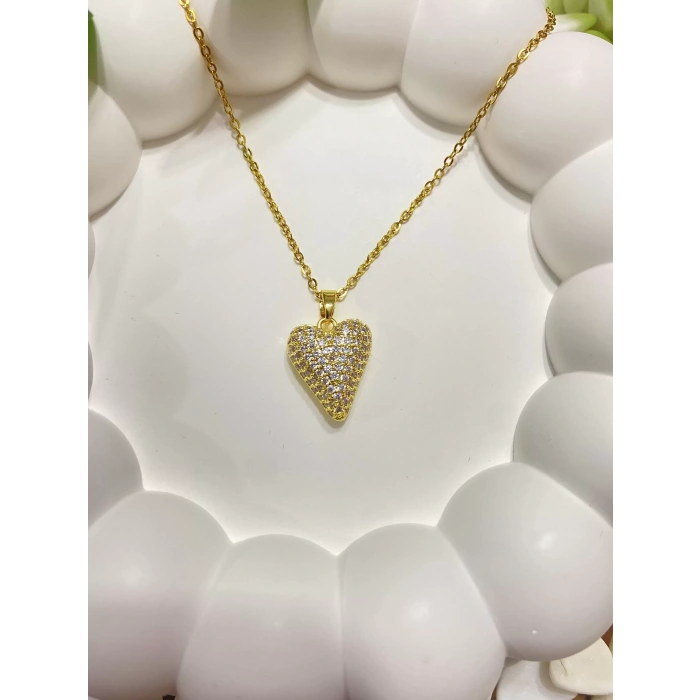 316L ÇELİK KALP FİGÜRLÜ TAŞLI KOLYE