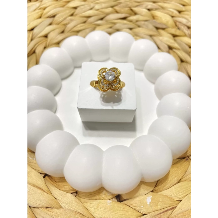 ÇELİK ALTIN RENK ÇİÇEK FİGÜRLÜ AYARLANABİLİR YÜZÜK