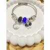 ÇELİK GÜMÜŞ RENK MAVİ PANDORA BİLEKLİK
