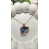 ÇELİK GOLD KRİSTAL MOR TAŞLI MİNİ TAÇ DETAYLI OKYANUSUN KALBİ IŞILTILI KALP KOLYE