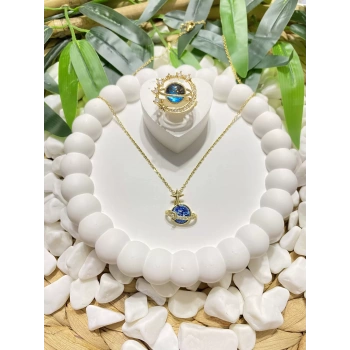 ÇELİK GOLD MAVİ SATÜRN GEZEGEN KOLYE