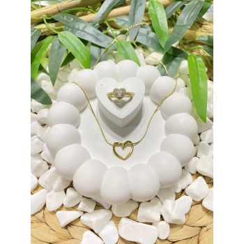 ÇELİK GOLD ZİRKON TAŞLI KALP AYARLANABİLİR YÜZÜK