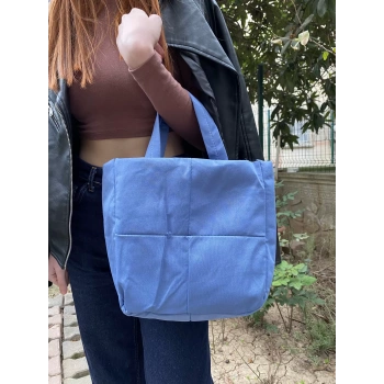 MAVİ DİKİŞ DETAYLI EL KOL ve OMUZ ÇANTASI