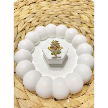 ÇELİK ALTIN RENK ÇİÇEK FİGÜRLÜ AYARLANABİLİR STRES YÜZÜK