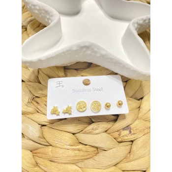 ÇELİK 6LI HAYAT AĞACI FİGÜRLÜ KÜPE SET