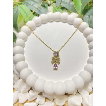 ÇELİK GOLD PEMBE KALP VE FİYONK DETAYLI KOLYE