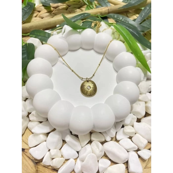 ÇELİK ALTIN RENK İNCİ DETAYLI KOLYE