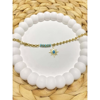 ÇELİK MAVİ BONCUK DETAYLI BİLEKLİK