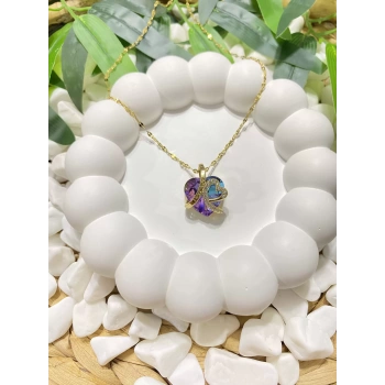 ÇELİK GOLD KRİSTAL MOR TAŞLI I LOVE YOU YAZILI OKYANUSUN KALBİ IŞILTILI KALP KOLYE