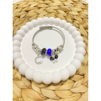 ÇELİK GÜMÜŞ RENK MAVİ PANDORA BİLEKLİK