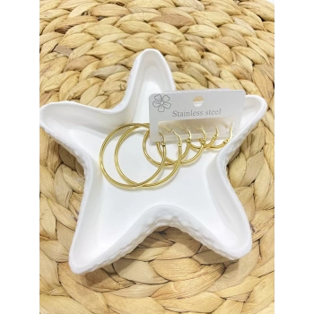 ÇELİK ALTIN RENK 6LI HALKA KÜPE SET