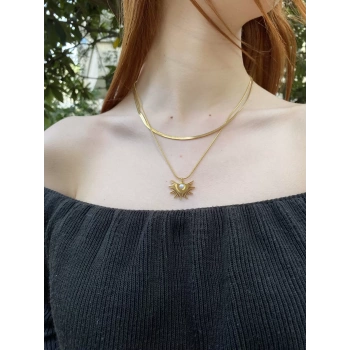 ÇELİK 2Lİ ALTIN RENK İNCİ DETAYLI KOLYE