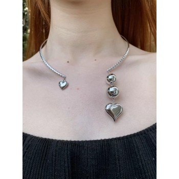 316/L ÇELİK GÜMÜŞ KALP FİGÜRLÜ KOLYE