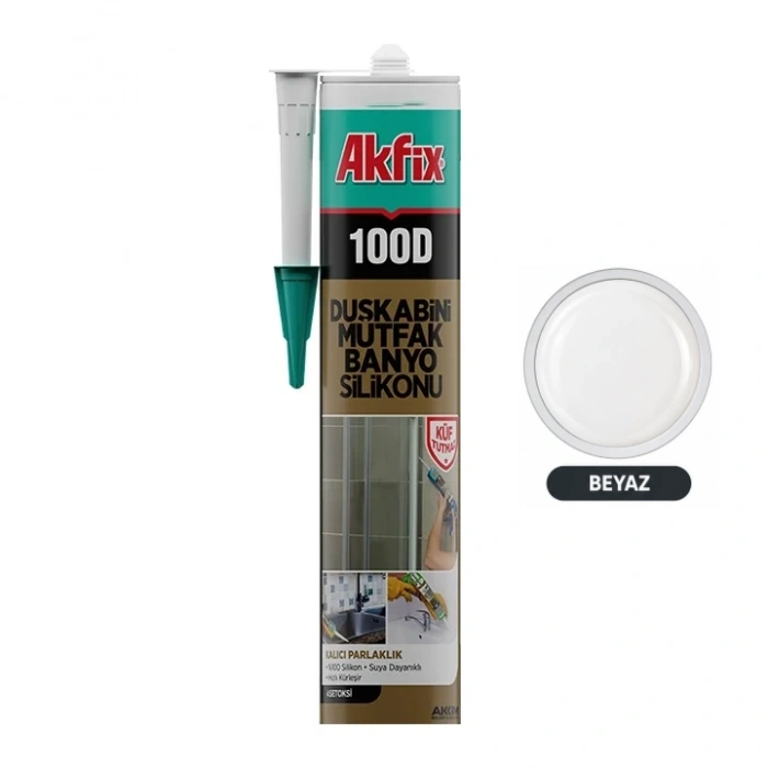 Akfix 100D Duş Kabini Mutfak Banyo Silikonu 280ml, Beyaz