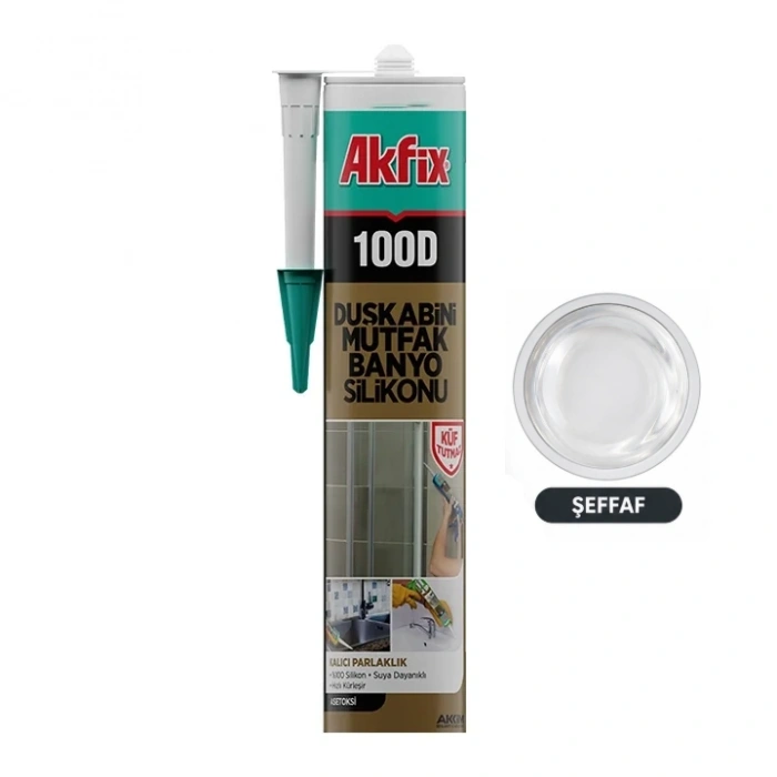 Akfix 100D Duş Kabini Mutfak Banyo Silikonu 280ml, Şeffaf