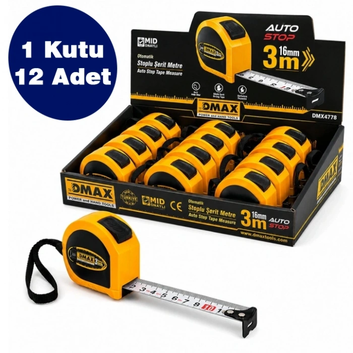 DMAX PROF Stoplu Şerit Metre 3mt*16mm, 12 Adet, 1 Koli