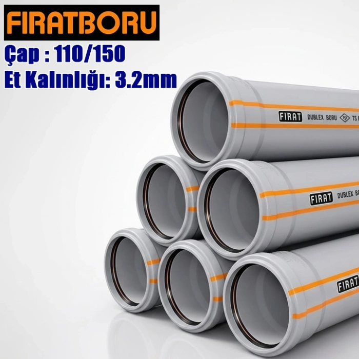 FIRAT 110/150mm Dublex PVC Atık Su Borusu, 3.2mm Et Kalınlığı, 1 Adet