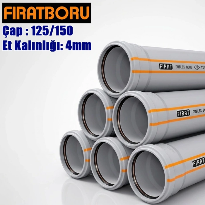 FIRAT 125/150mm Dublex PVC Atık Su Borusu, 4mm Et Kalınlığı, 1 Adet