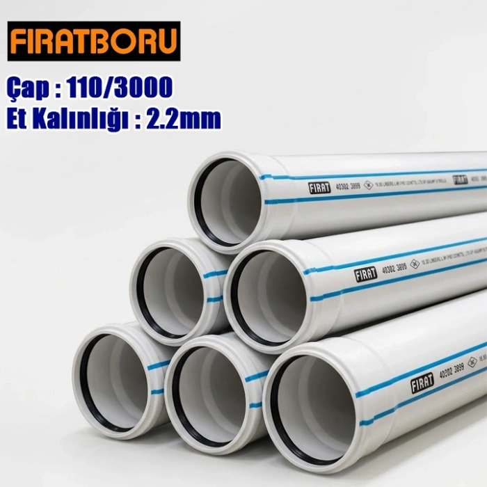 FIRAT 110/3000mm PVC Atık Su Borusu, 2.2mm Et Kalınlığı, 1 Adet