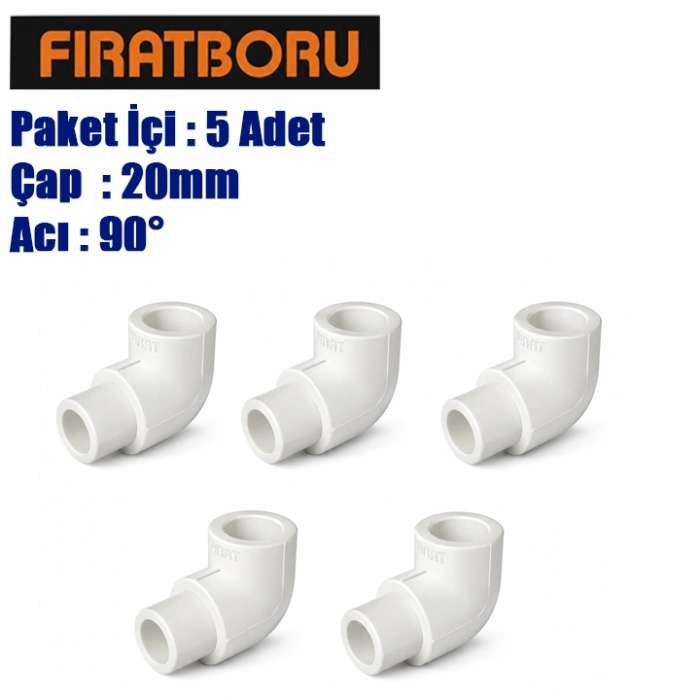 FIRAT Kuyruklu Dirsek 20*90, PPRC 20*90° Kuyruklu Dirsek, 5 Adet, 7B11002020