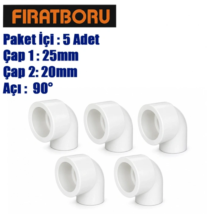 FIRAT Redüksiyon Dirsek 25*20*90, PPRC 25*20*90° Redüksiyon Dirsek, 5 Adet, 7B24025020