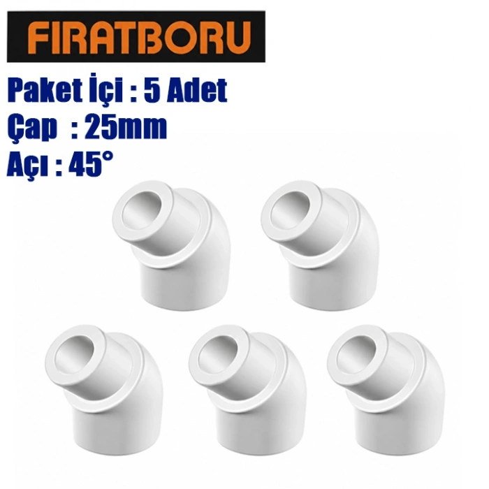 FIRAT Kuyruklu Dirsek 25*45, PPRC 25*45° Kuyruklu Dirsek, 5 Adet, 7B11002125