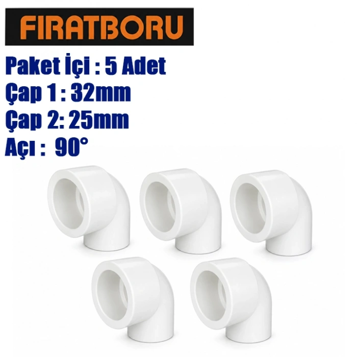 FIRAT Redüksiyon Dirsek 32*25*90, PPRC 32*25*90°Redüksiyon Dirsek, 5 Adet, 7B24032025