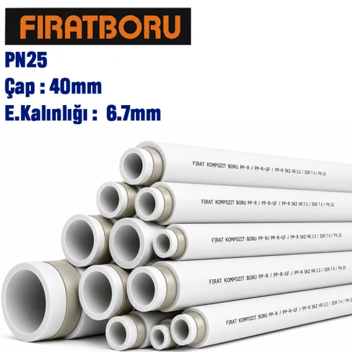 FIRAT PN25 Kompozit PPRC Boru 40mm 4mt, Cam Elyaf Takviyeli, 7B00023040