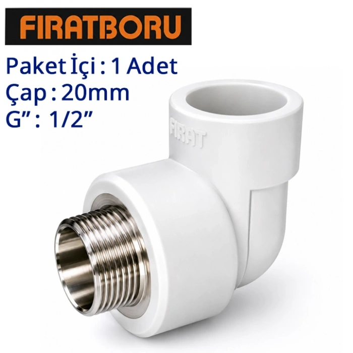 FIRAT Dış Dişli Dirsek, 20mm, 1/2, 1 Adet, 7B74020127