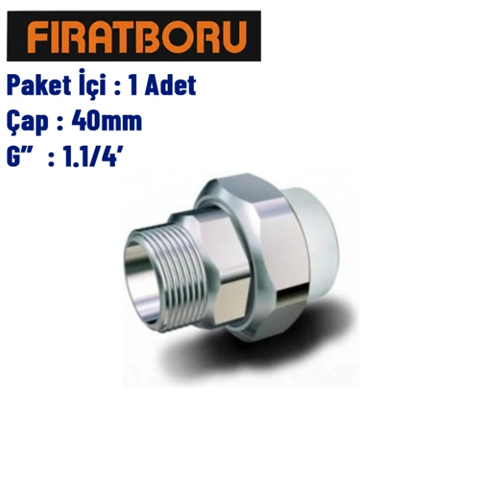 FIRAT Dış Dişli Rakor (Altı Köşe) 40mm, 1.1/4, 1 Adet, 7B63040318