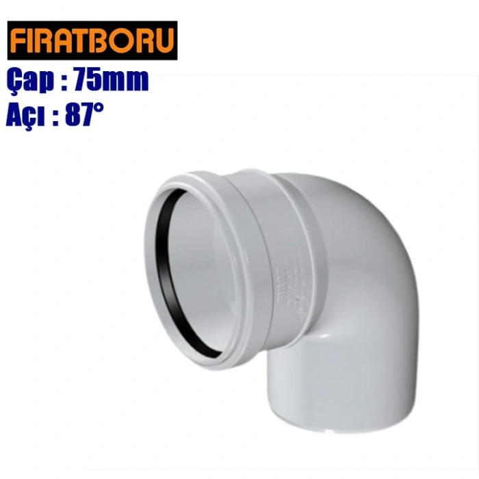 FIRAT PVC Kapalı Dirsek 75x87, PVC Dirsek 87° Kapalı, 1 Adet